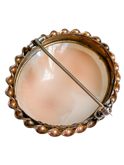 Vintage Twist Oval Gold Toned Italian Shell Carved Cameo Brooch Pin