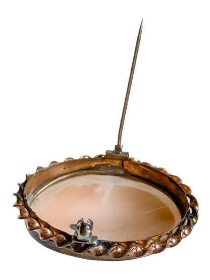 Vintage Twist Oval Gold Toned Italian Shell Carved Cameo Brooch Pin