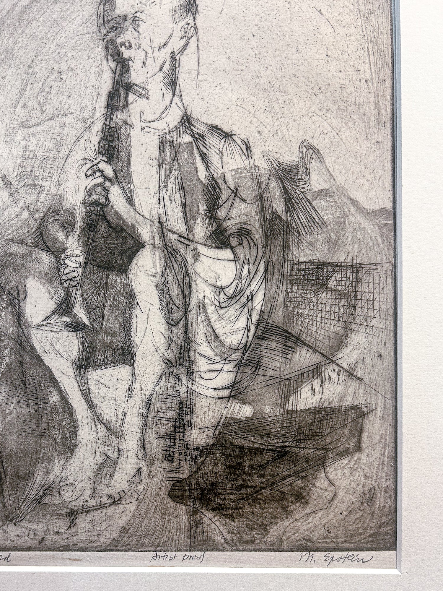 Vintage Cleveland Artist Marion Epstein Unframed Musician Clarinet Gestural Figural Etching Print