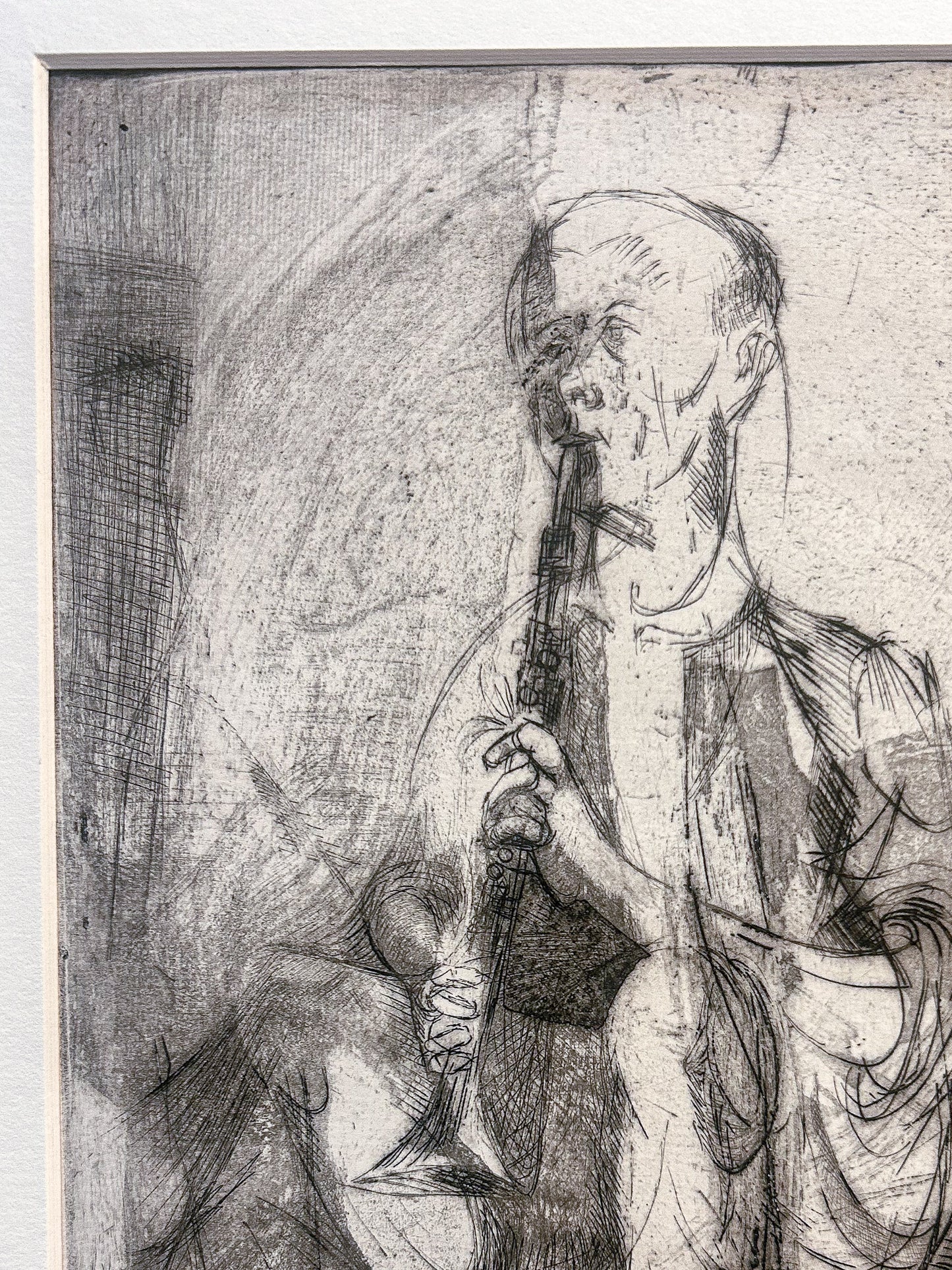 Vintage Cleveland Artist Marion Epstein Unframed Musician Clarinet Gestural Figural Etching Print