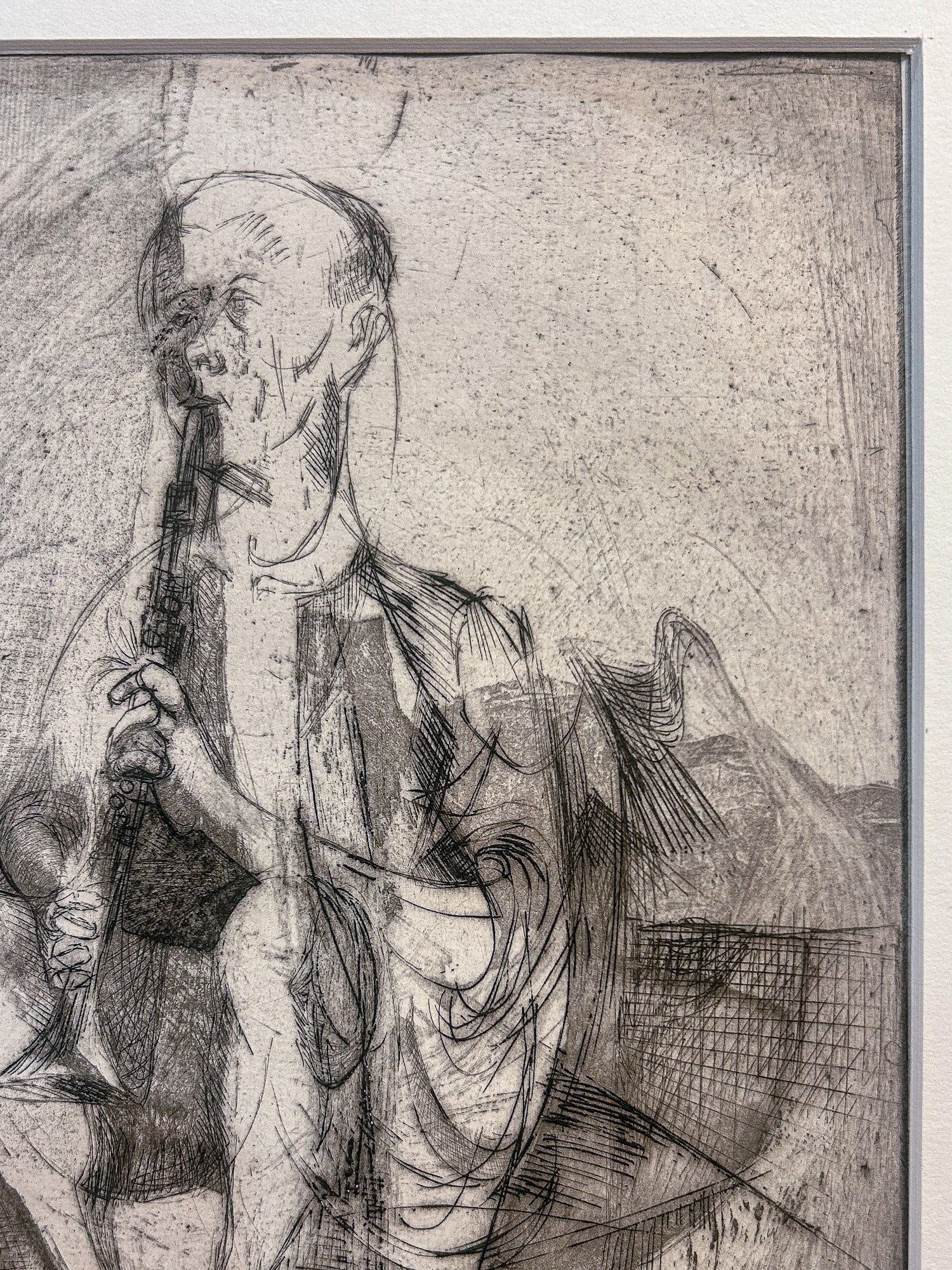 Vintage Cleveland Artist Marion Epstein Unframed Musician Clarinet Gestural Figural Etching Print