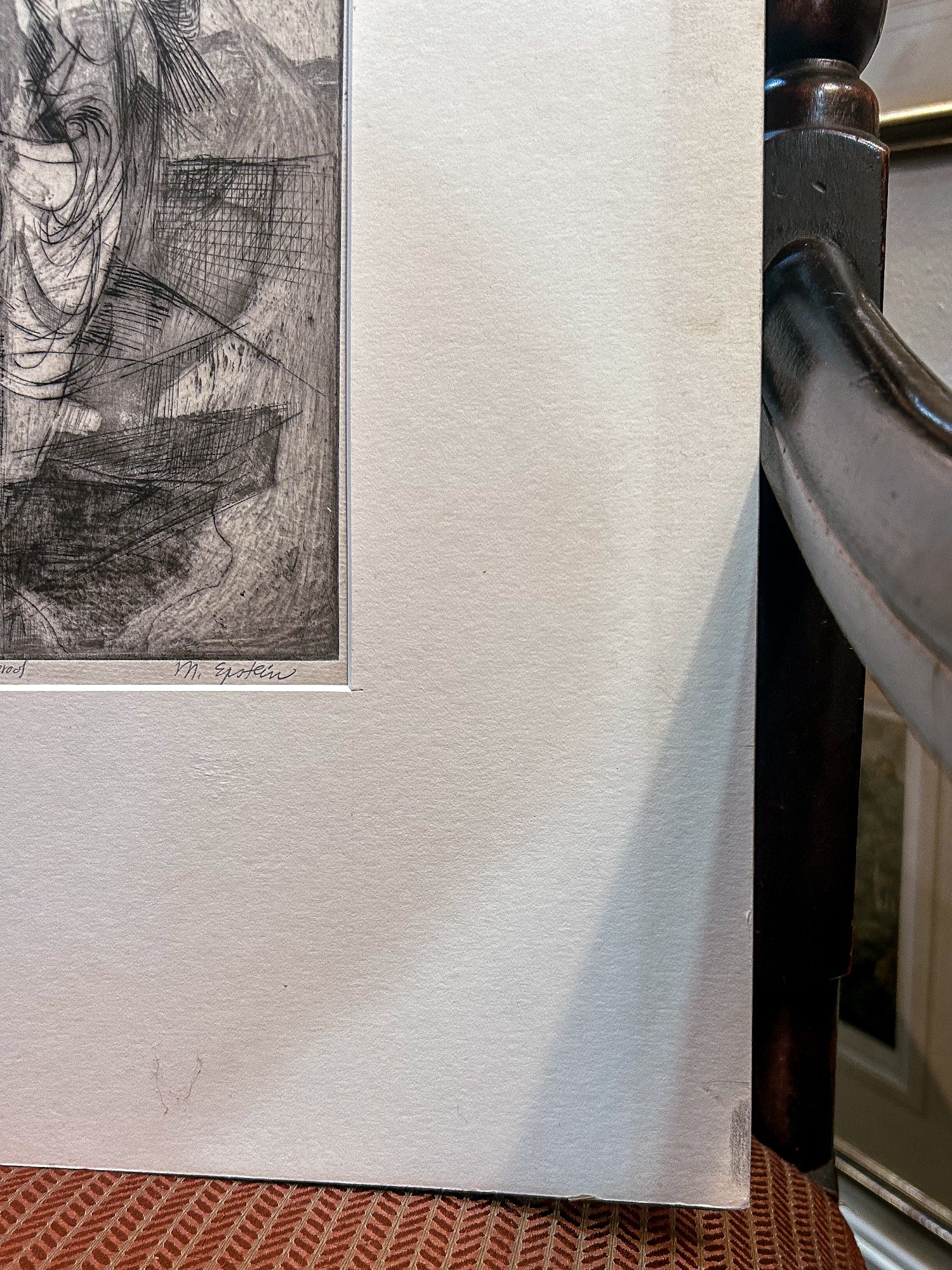 Vintage Cleveland Artist Marion Epstein Unframed Musician Clarinet Gestural Figural Etching Print