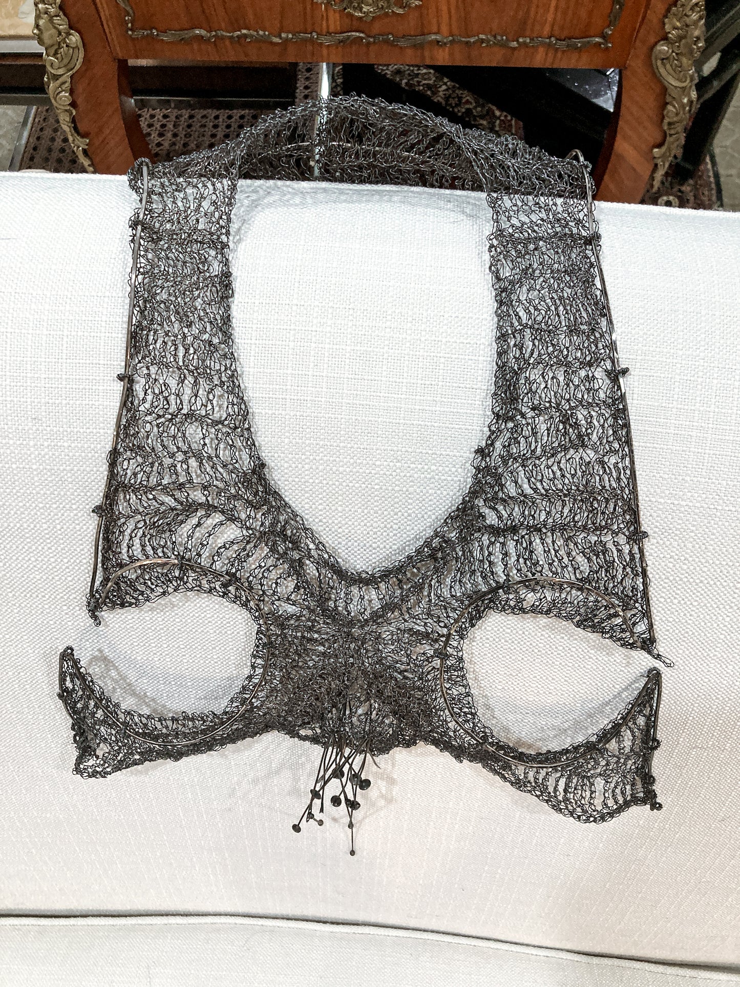 Unique Artisan Woven Silver Wire Chestplate Necklace Wearable Art Armor