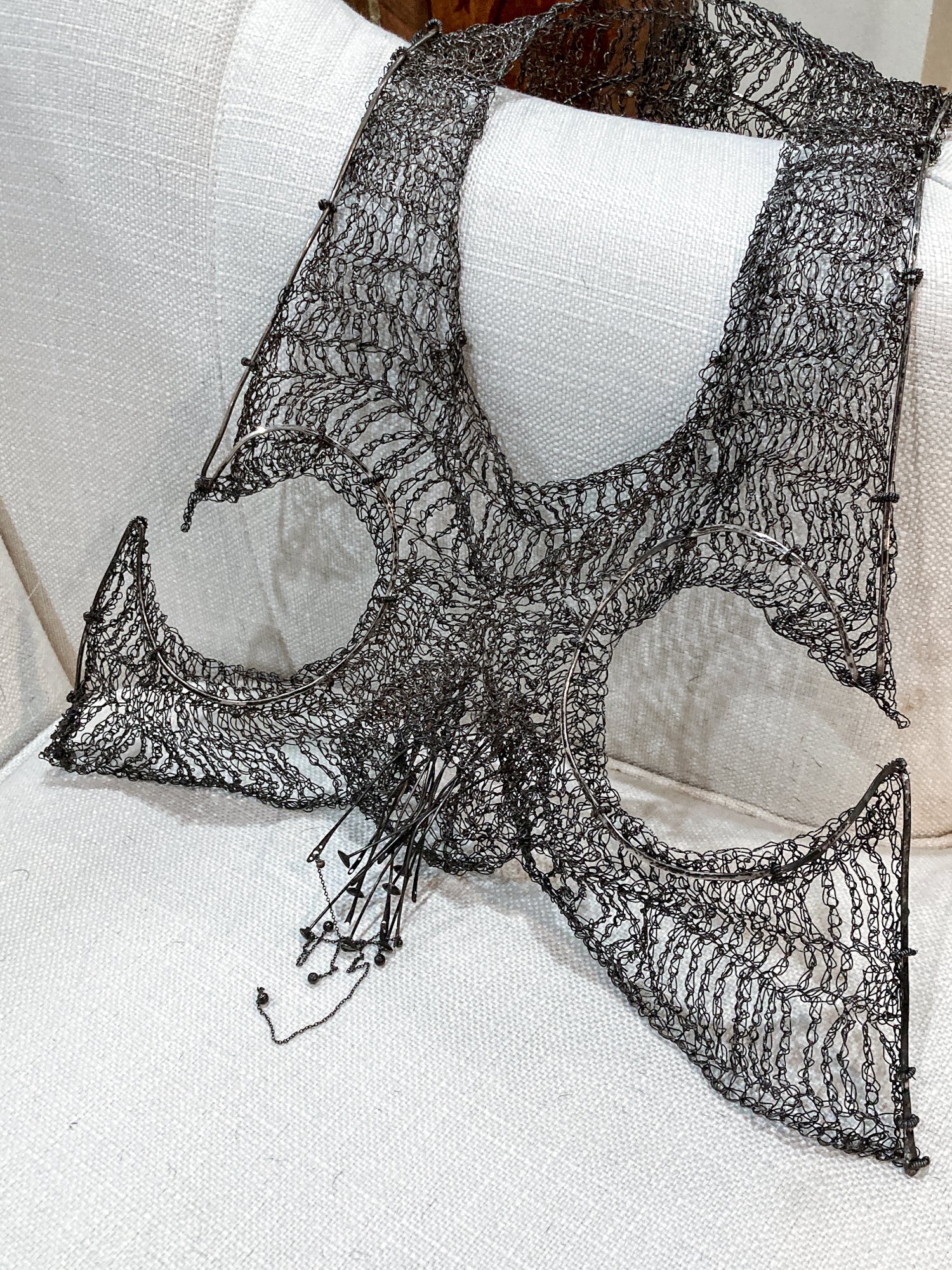 Unique Artisan Woven Silver Wire Chestplate Necklace Wearable Art Armor