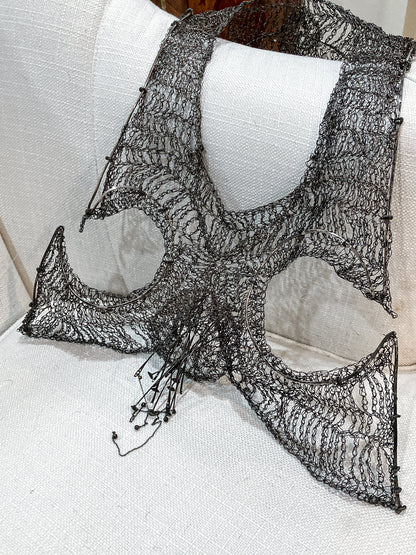 Unique Artisan Woven Silver Wire Chestplate Necklace Wearable Art Armor