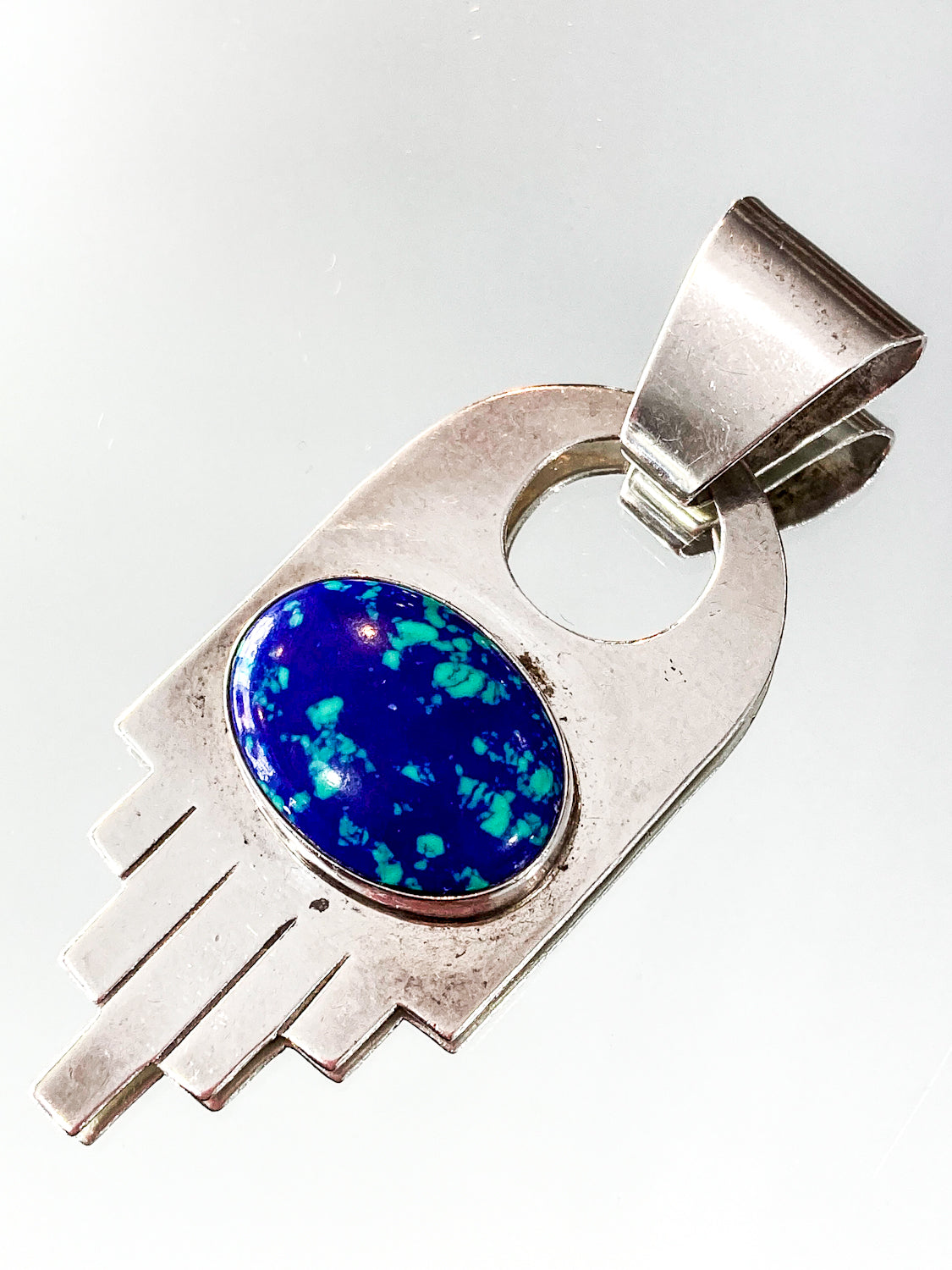 Vintage VHC Sterling Silver Blue Green Azurite Cabochon Abstract Pendant