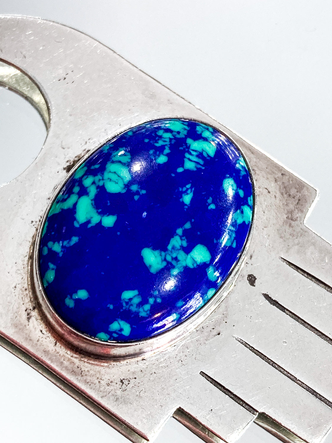 Vintage VHC Sterling Silver Blue Green Azurite Cabochon Abstract Pendant
