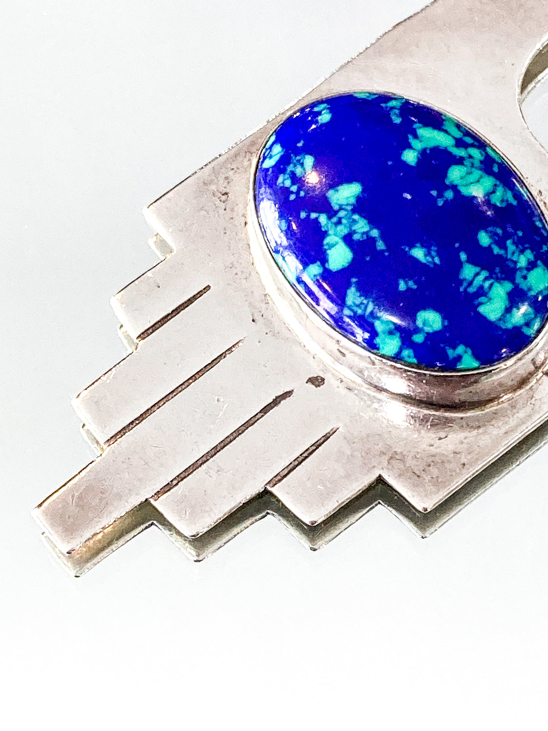 Vintage VHC Sterling Silver Blue Green Azurite Cabochon Abstract Pendant