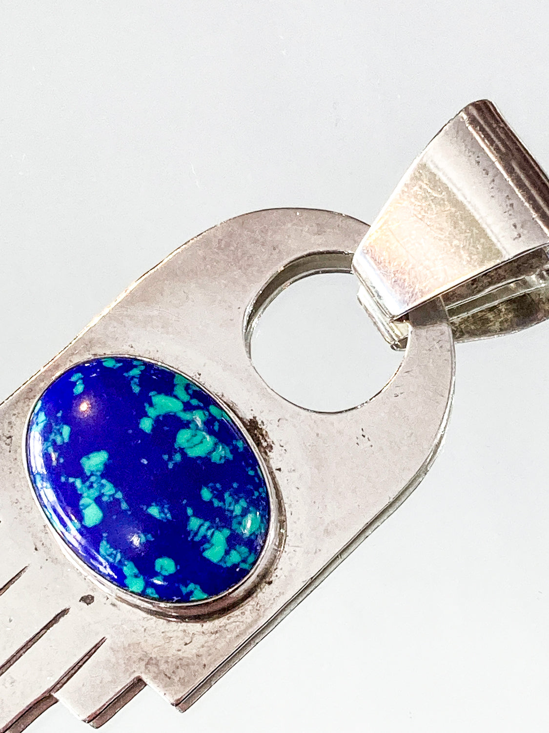 Vintage VHC Sterling Silver Blue Green Azurite Cabochon Abstract Pendant