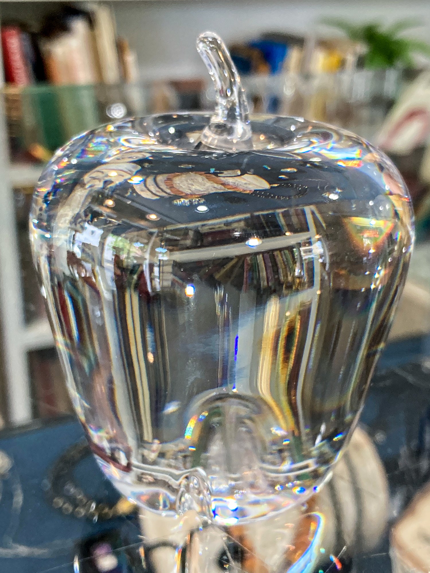 Vintage Val Saint Lambert Handblown Clear Crystal Apple Signed Paperweight