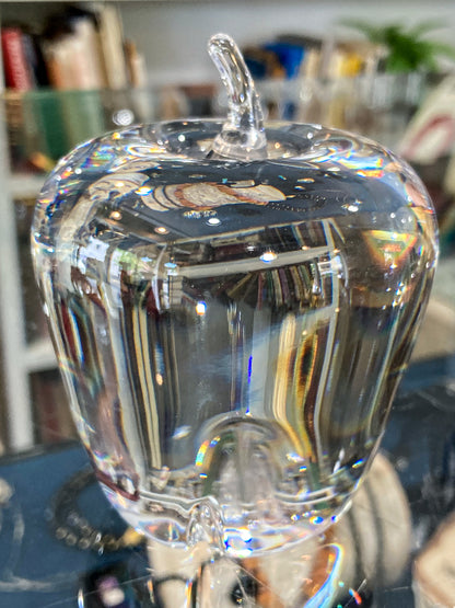 Vintage Val Saint Lambert Handblown Clear Crystal Apple Signed Paperweight