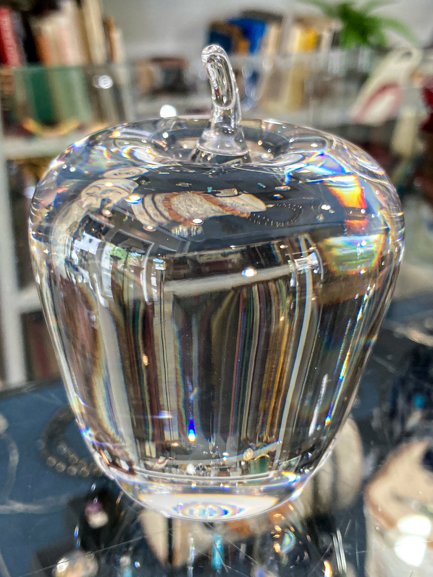 Vintage Val Saint Lambert Handblown Clear Crystal Apple Signed Paperweight