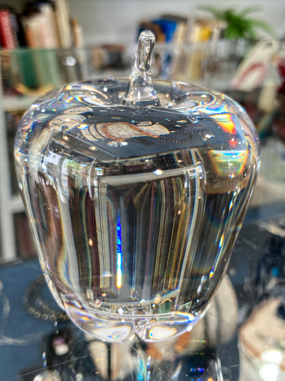 Vintage Val Saint Lambert Handblown Clear Crystal Apple Signed Paperweight