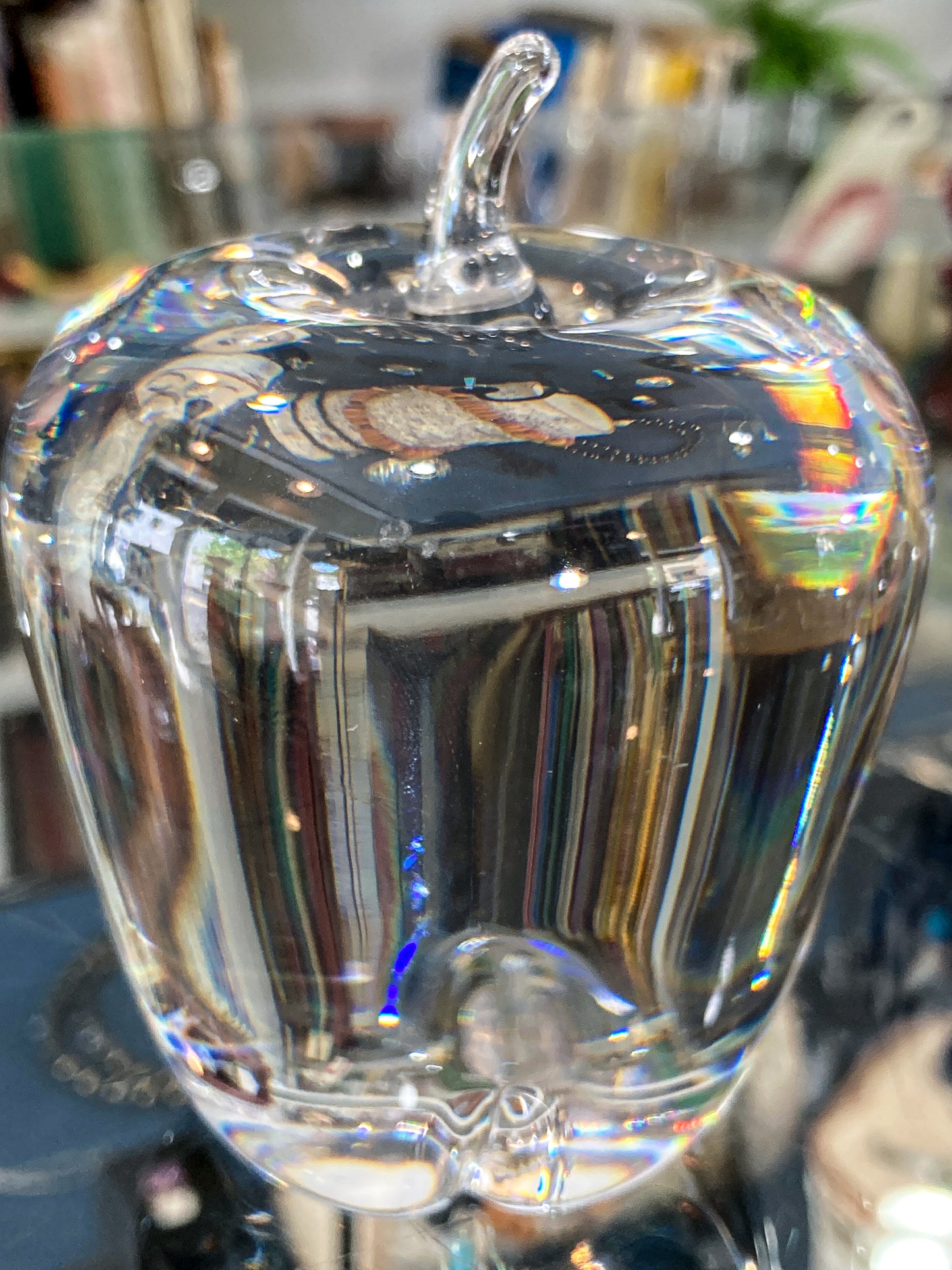 Vintage Val Saint Lambert Handblown Clear Crystal Apple Signed Paperweight