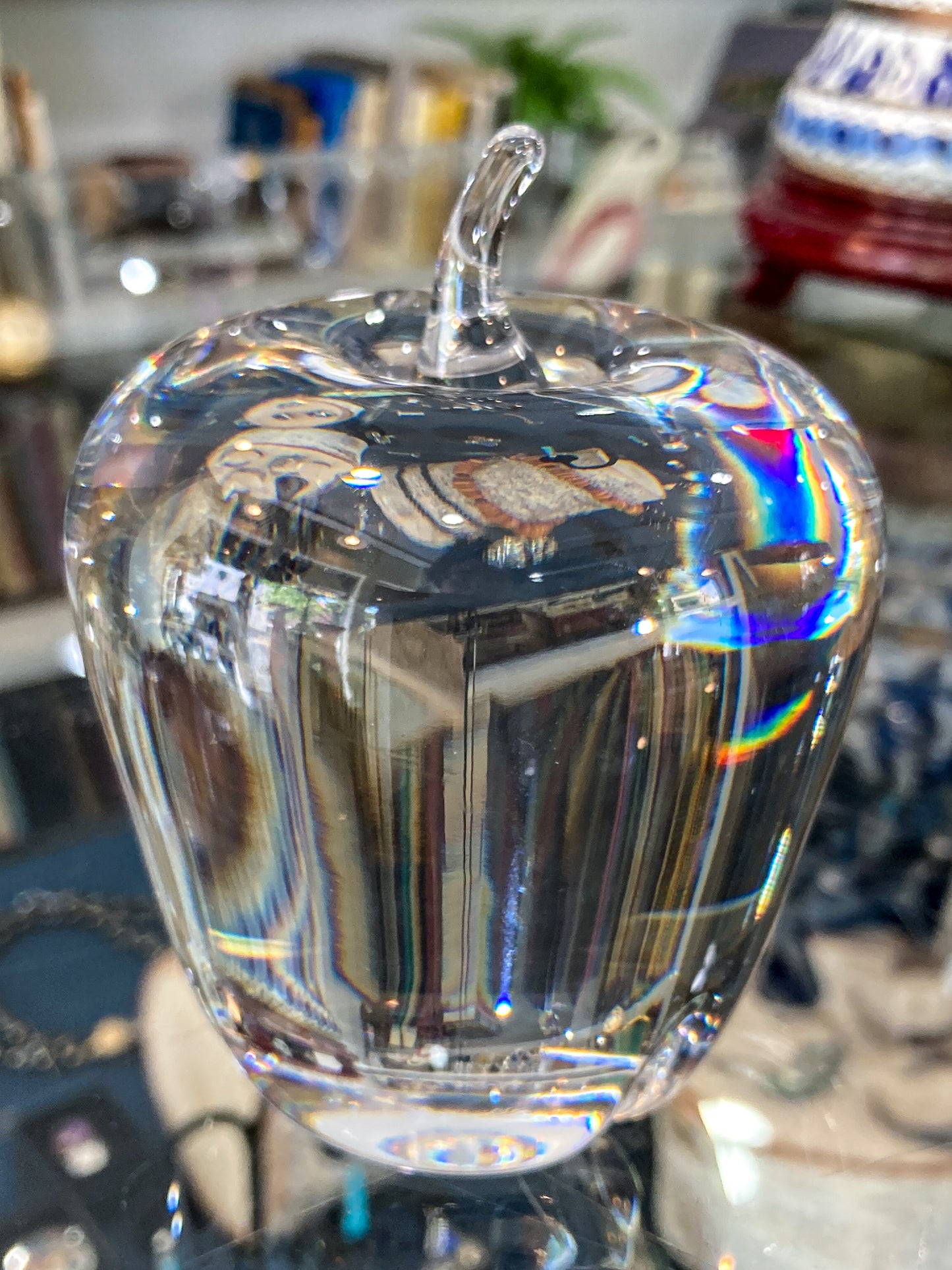 Vintage Val Saint Lambert Handblown Clear Crystal Apple Signed Paperweight