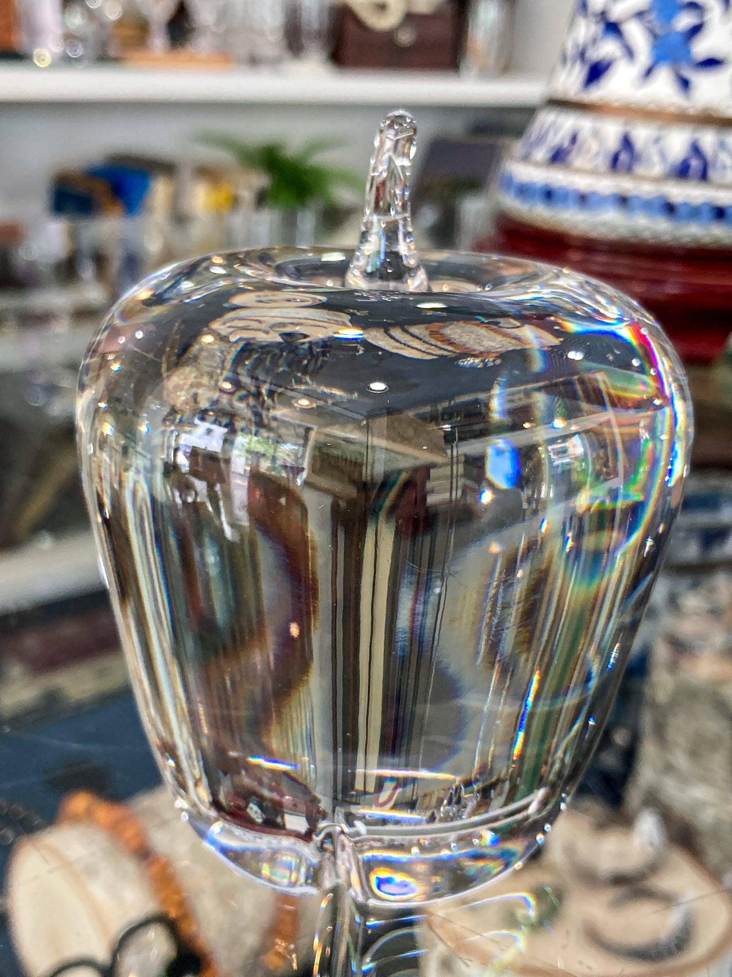 Vintage Val Saint Lambert Handblown Clear Crystal Apple Signed Paperweight