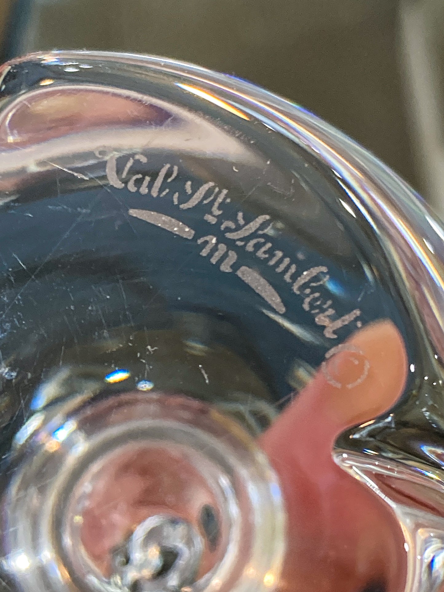 Vintage Val Saint Lambert Handblown Clear Crystal Apple Signed Paperweight