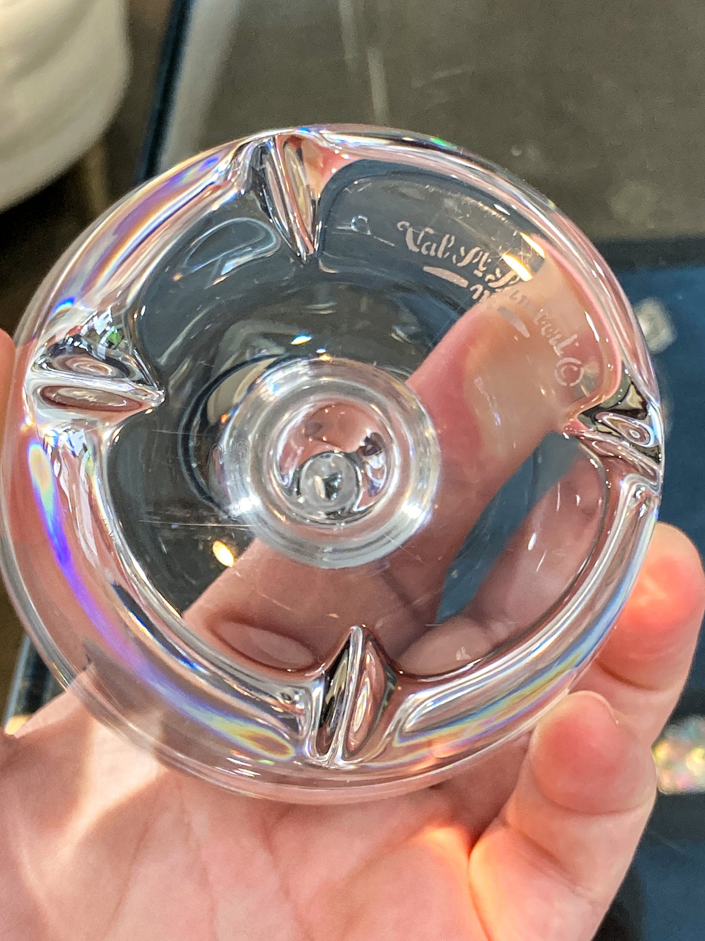 Vintage Val Saint Lambert Handblown Clear Crystal Apple Signed Paperweight
