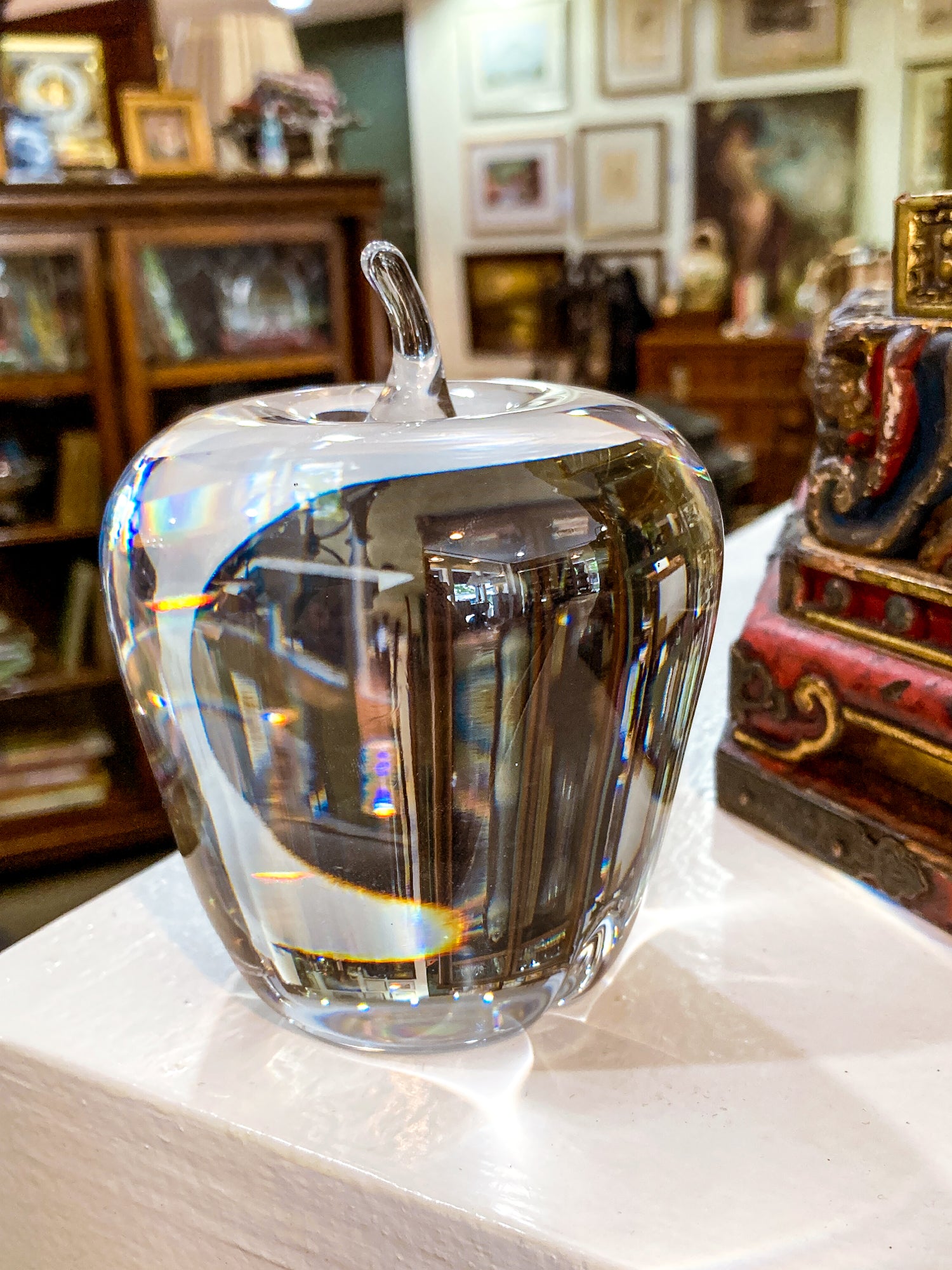 Vintage Val Saint Lambert Handblown Clear Crystal Apple Signed Paperweight