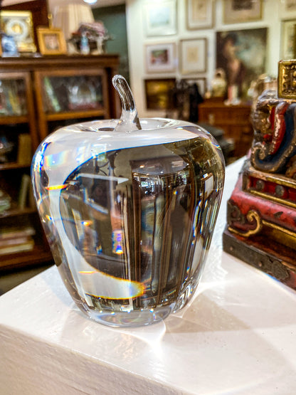 Vintage Val Saint Lambert Handblown Clear Crystal Apple Signed Paperweight