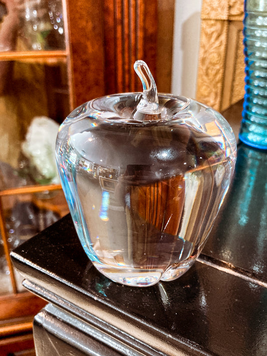 Vintage Val Saint Lambert Handblown Clear Crystal Apple Signed Paperweight