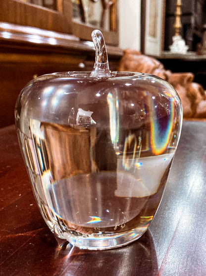Vintage Val Saint Lambert Handblown Clear Crystal Apple Signed Paperweight