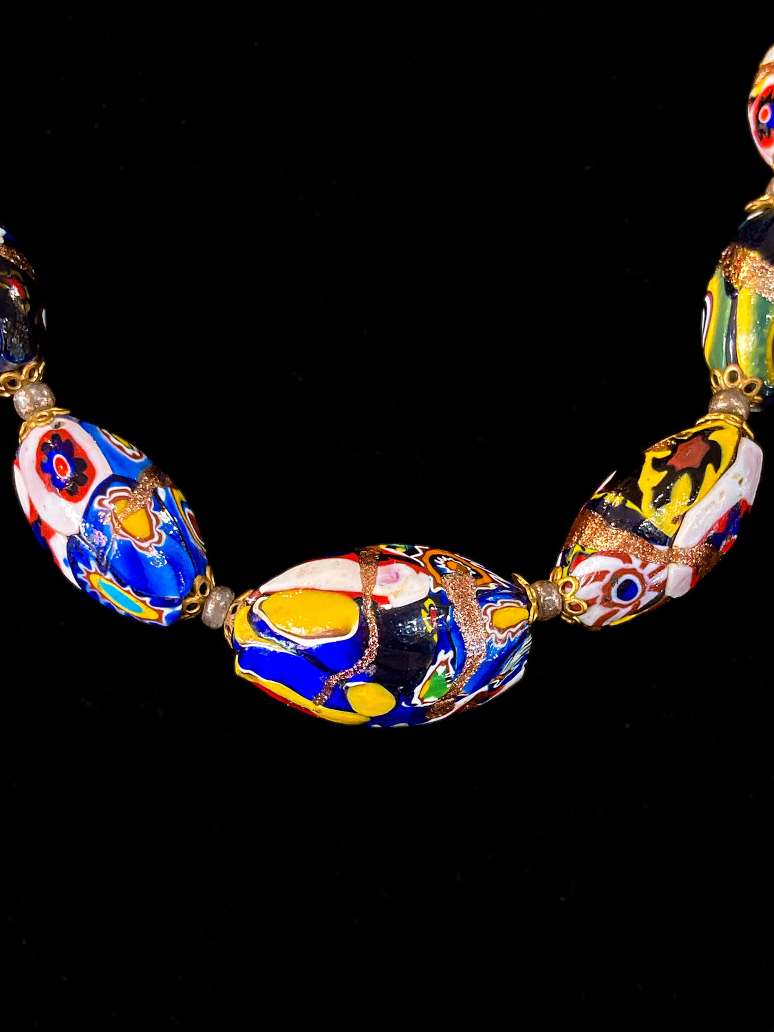Vintage Venetian Murano Millefiori Multicolor Graduated Glass Bead Necklace
