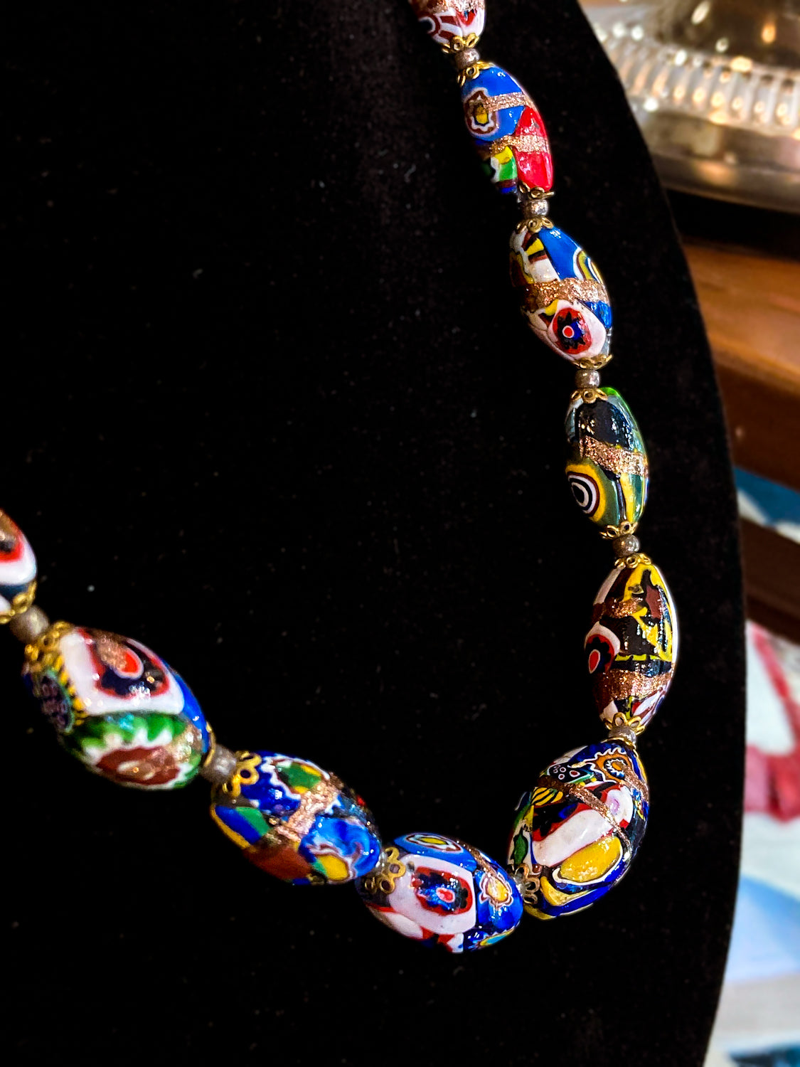 Vintage Venetian Murano Millefiori Multicolor Graduated Glass Bead Necklace