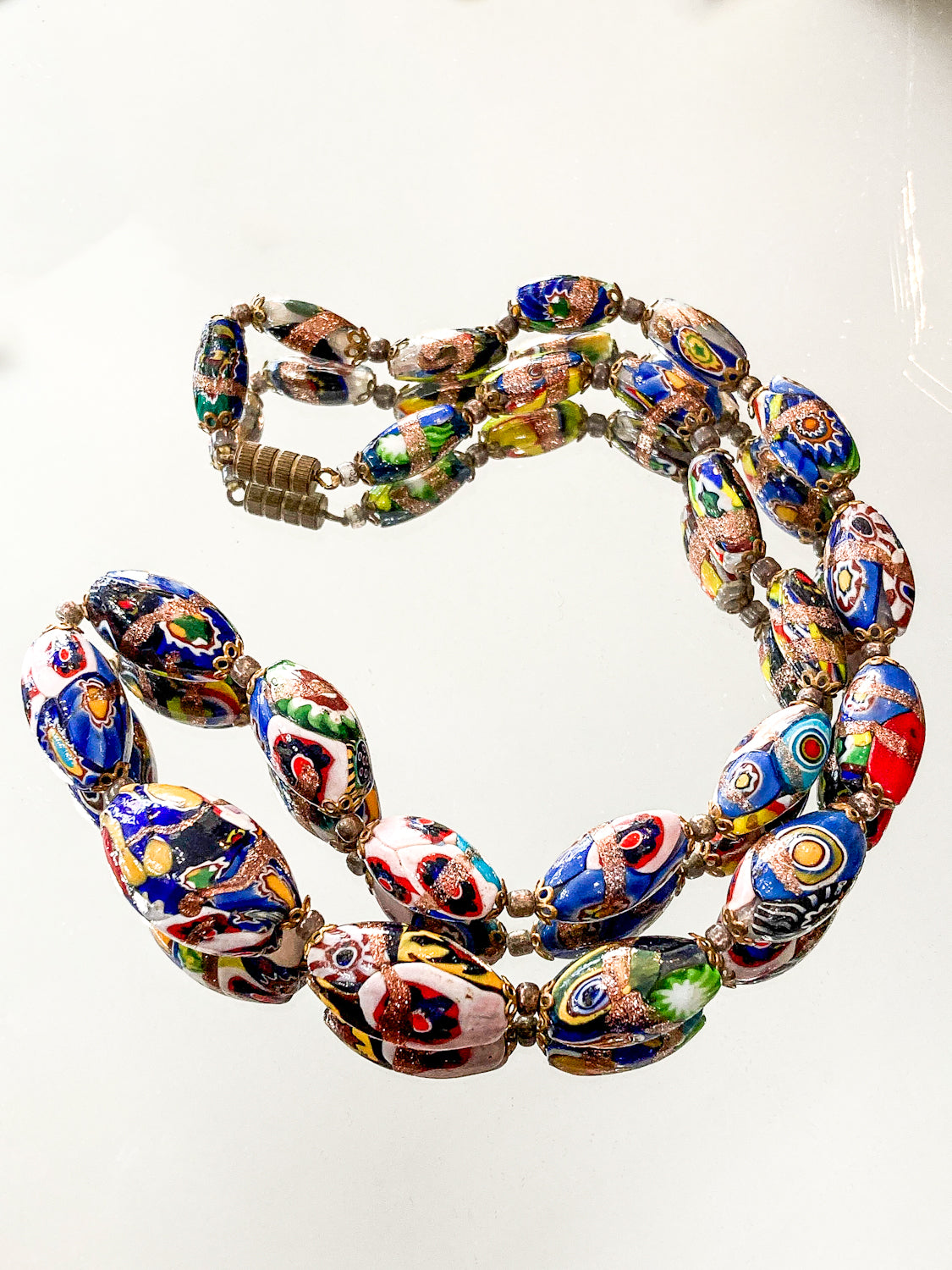 Vintage Venetian Murano Millefiori Multicolor Graduated Glass Bead Necklace