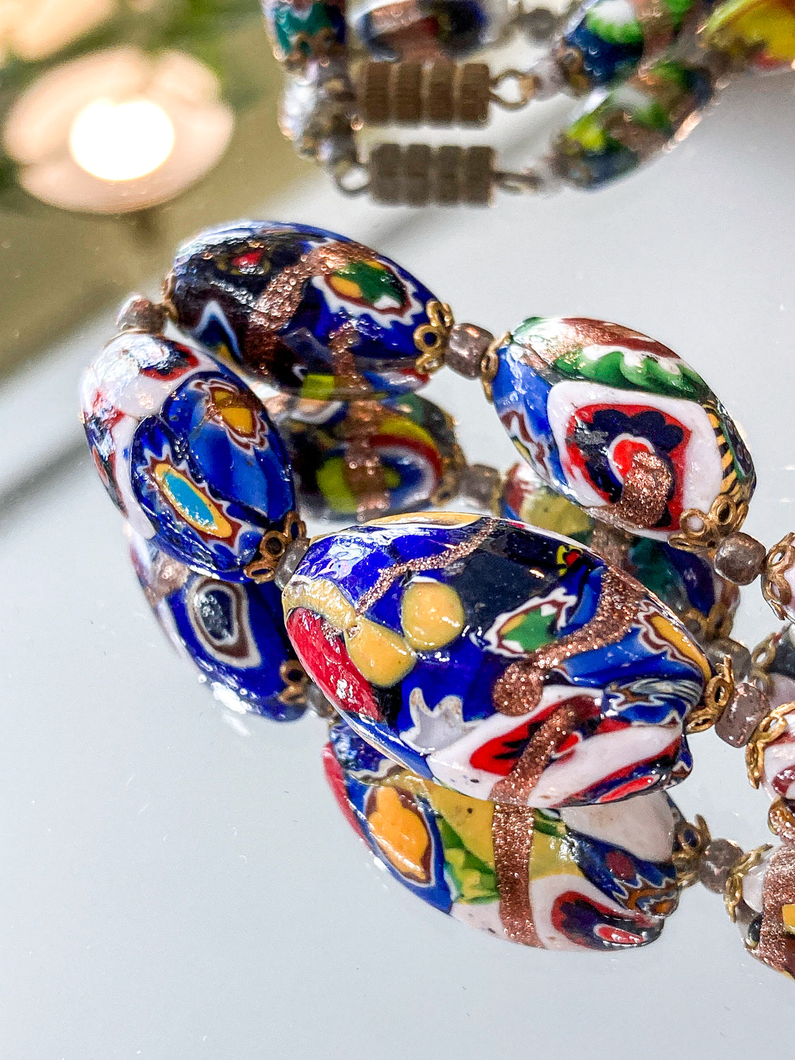 Vintage Venetian Murano Millefiori Multicolor Graduated Glass Bead Necklace