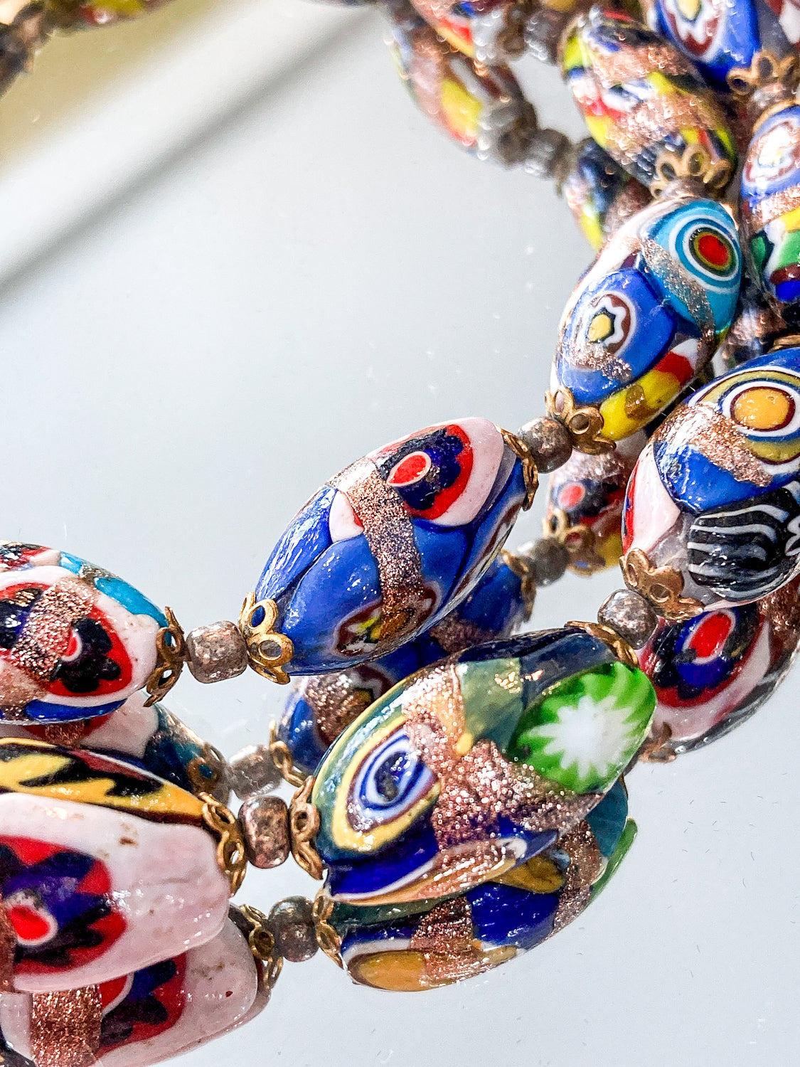 Vintage Venetian Murano Millefiori Multicolor Graduated Glass Bead Necklace