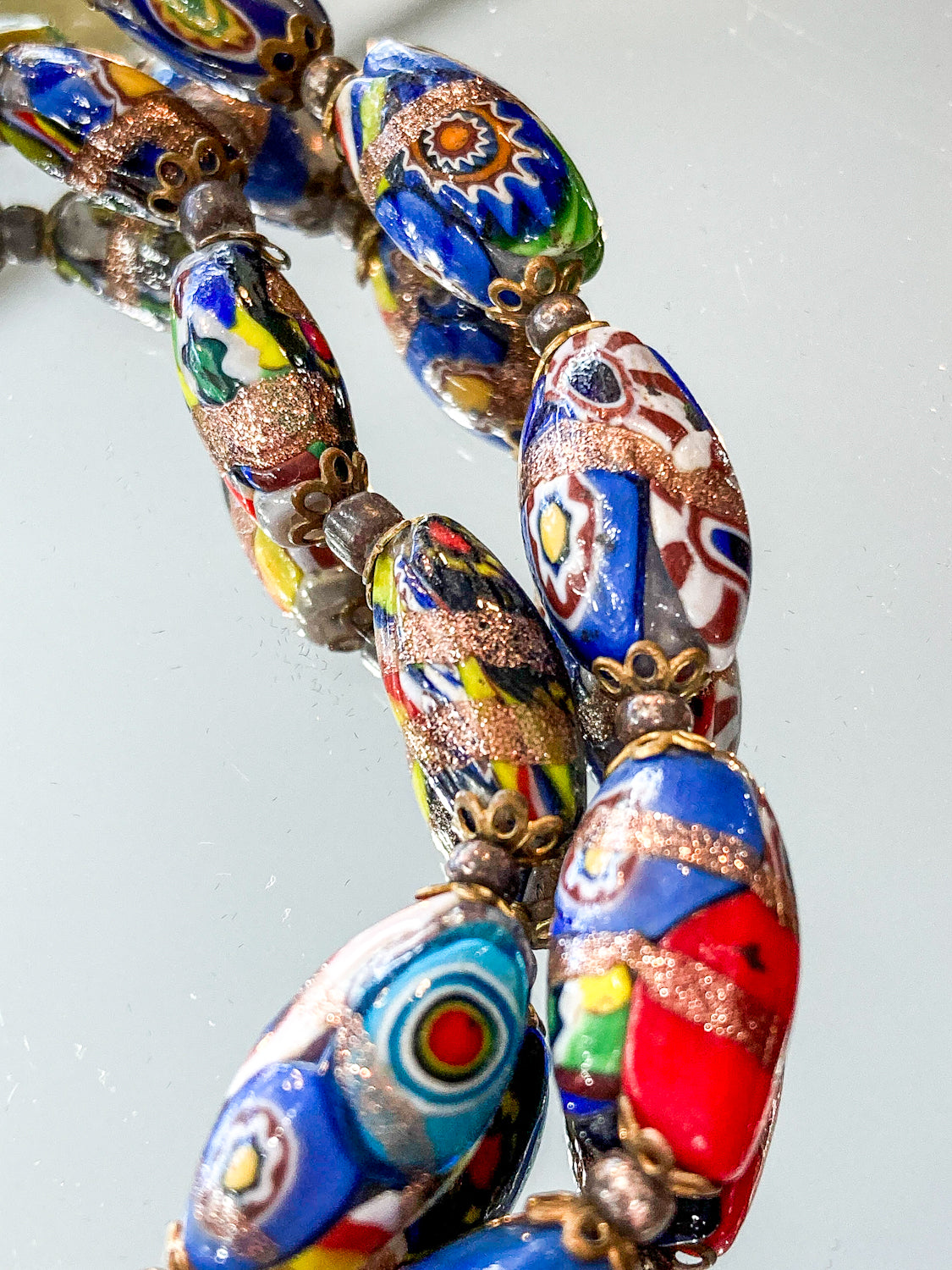 Vintage Venetian Murano Millefiori Multicolor Graduated Glass Bead Necklace