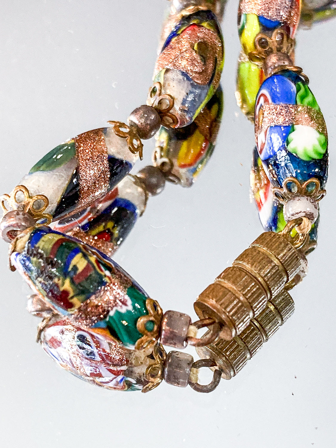 Vintage Venetian Murano Millefiori Multicolor Graduated Glass Bead Necklace