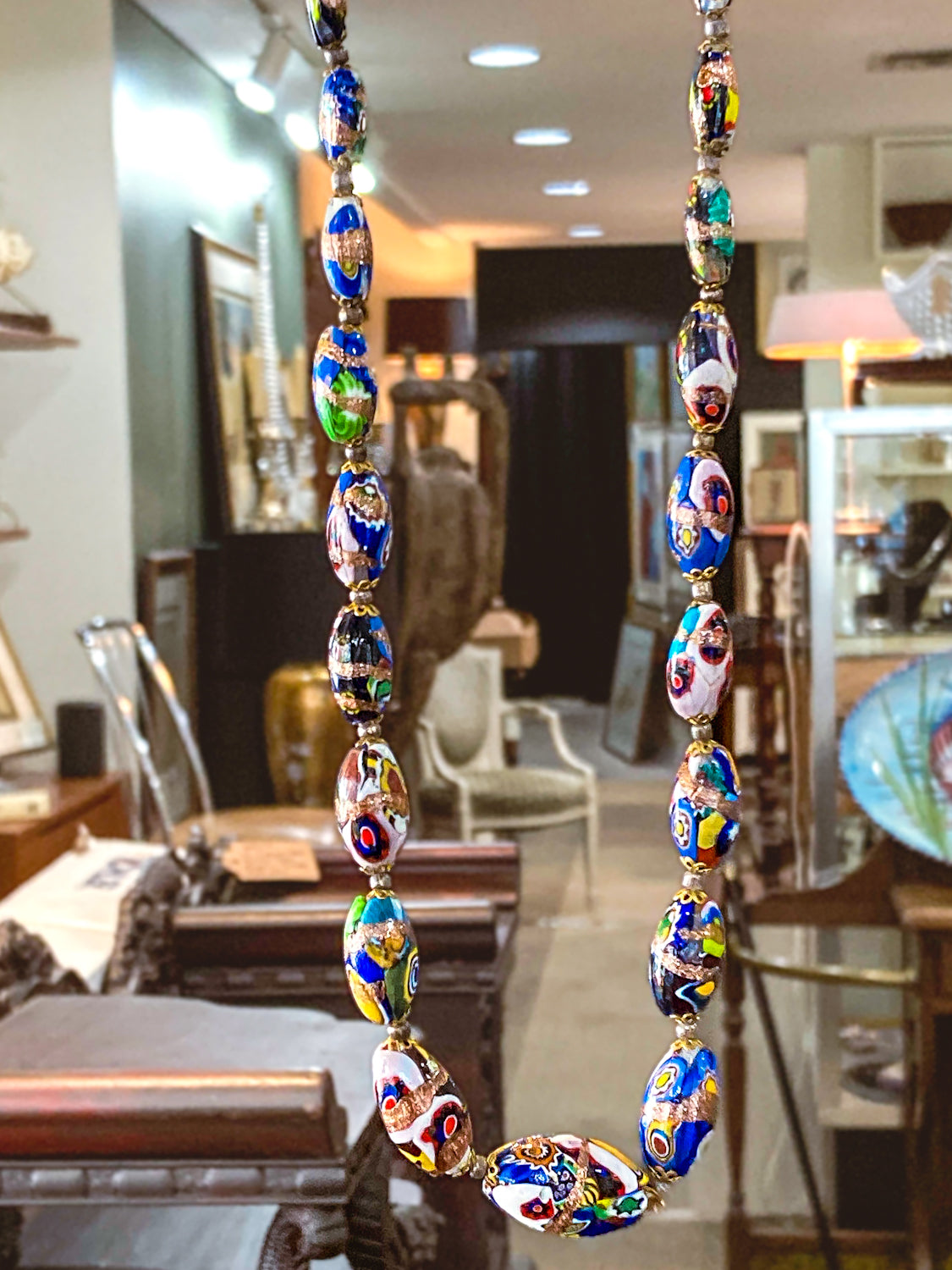 Vintage Venetian Murano Millefiori Multicolor Graduated Glass Bead Necklace