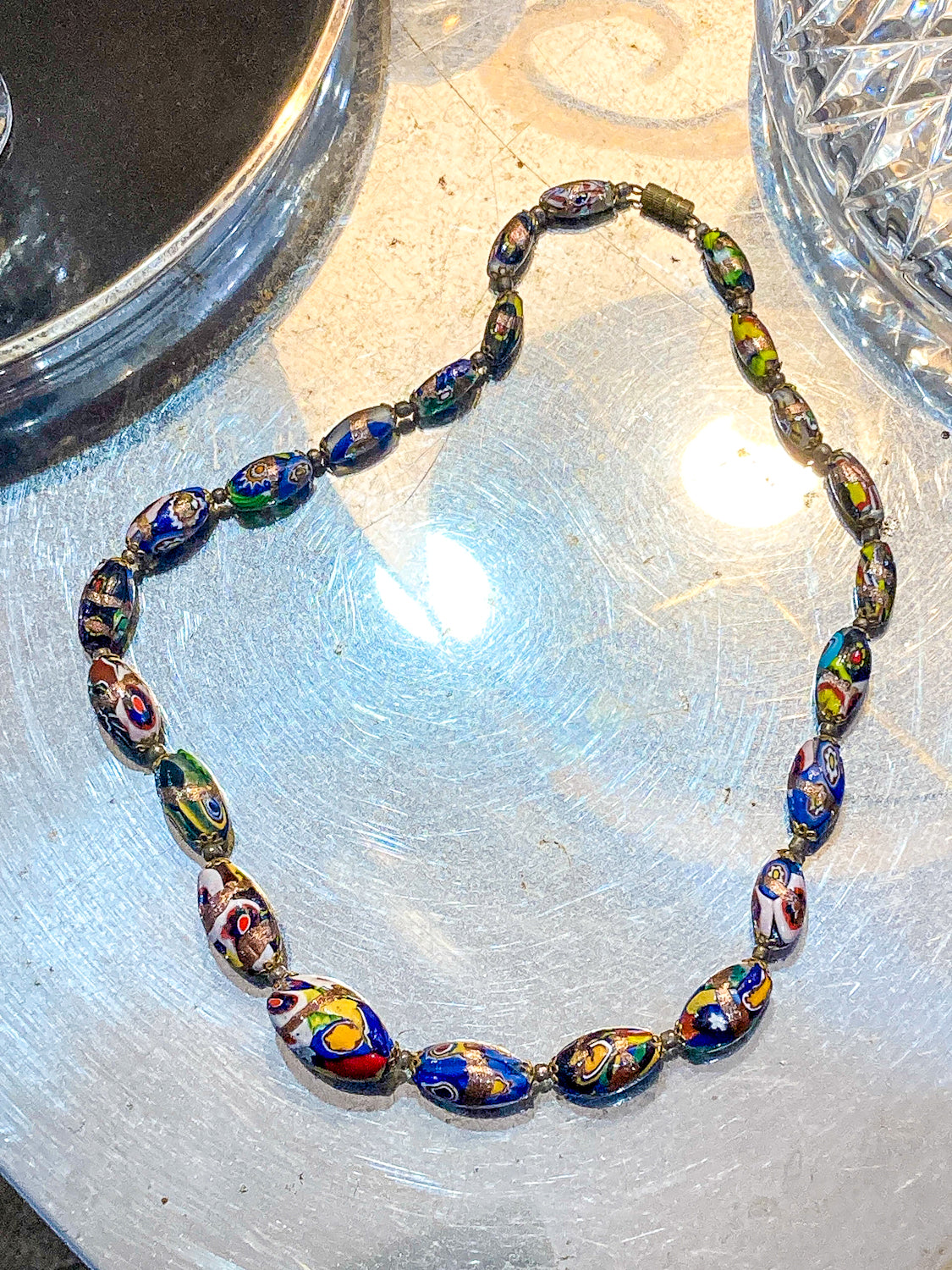 Vintage Venetian Murano Millefiori Multicolor Graduated Glass Bead Necklace