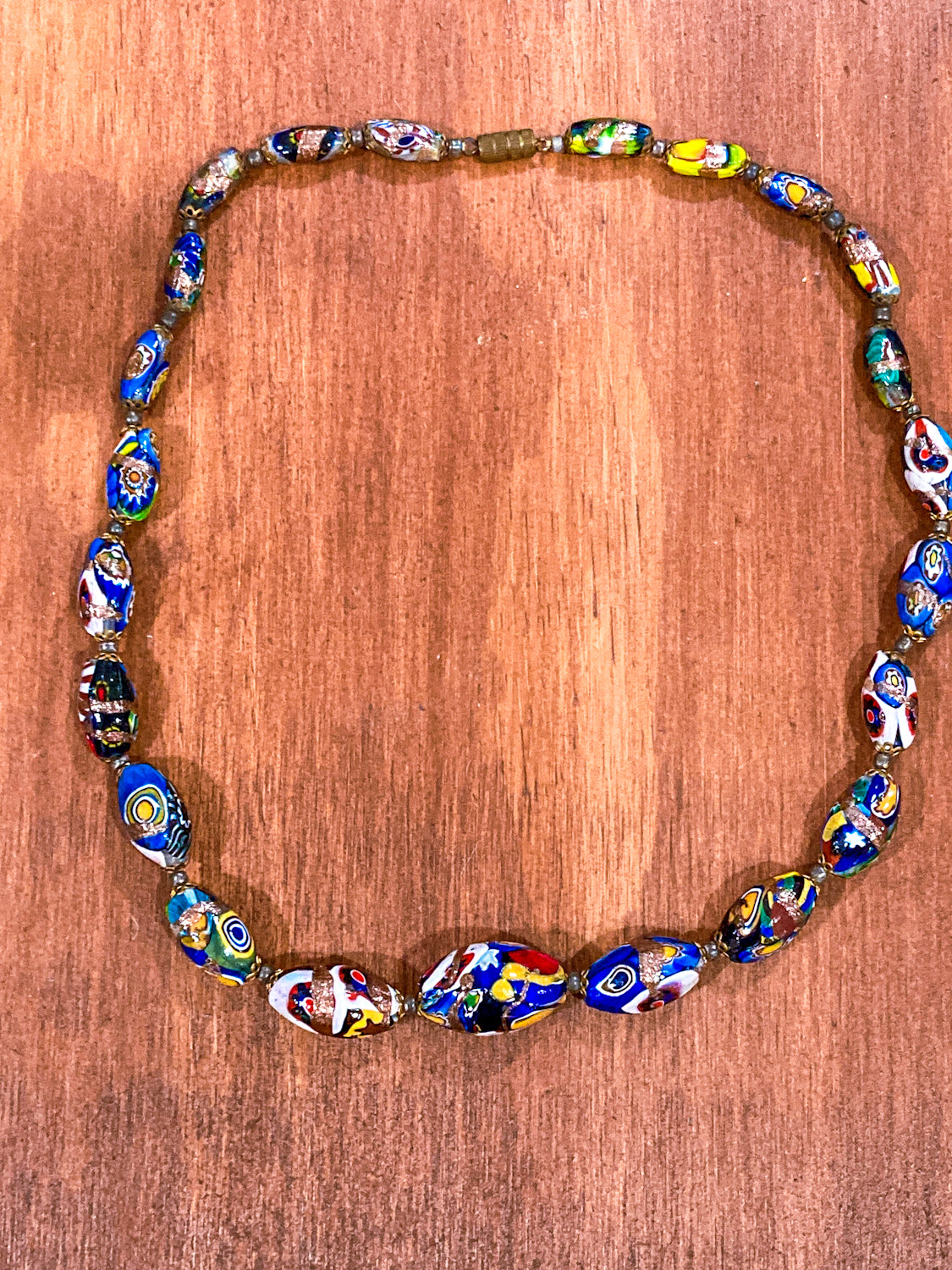 Vintage Venetian Murano Millefiori Multicolor Graduated Glass Bead Necklace