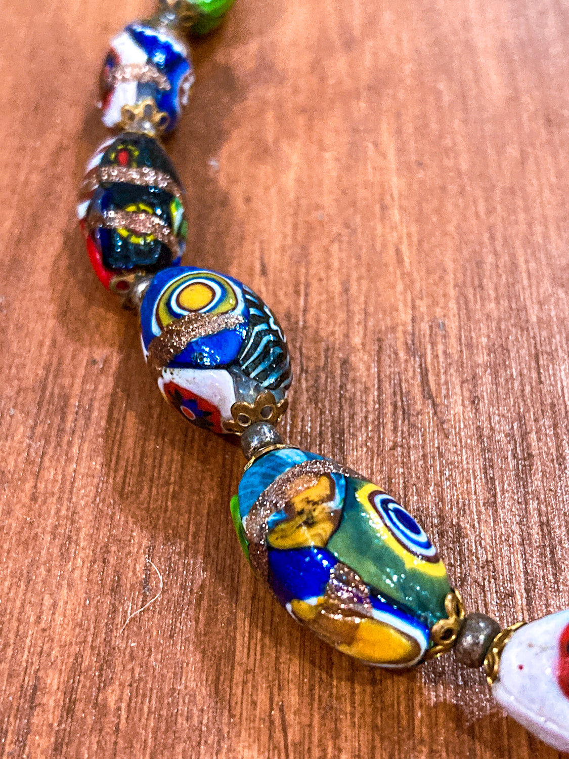 Vintage Venetian Murano Millefiori Multicolor Graduated Glass Bead Necklace