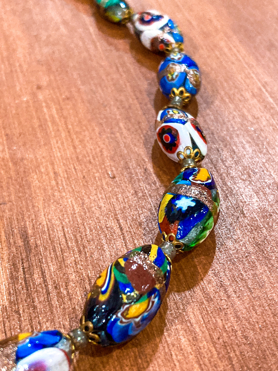 Vintage Venetian Murano Millefiori Multicolor Graduated Glass Bead Necklace