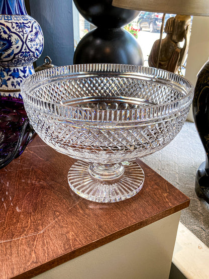 Vintage Waterford Cut Clear Crystal Raised Footed 11 Inch Fruit Bowl