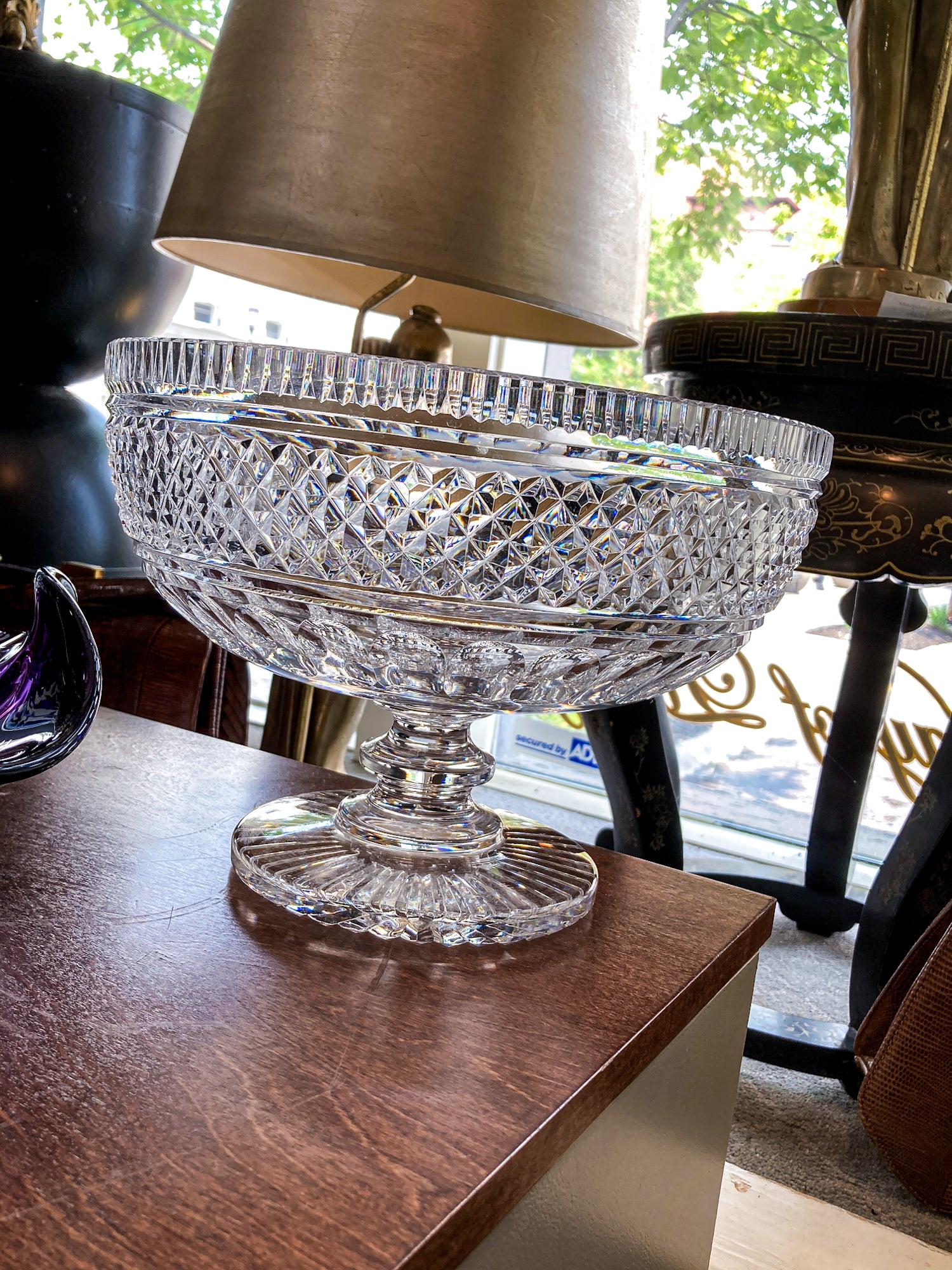 Vintage Waterford Cut Clear Crystal Raised Footed 11 Inch Fruit Bowl