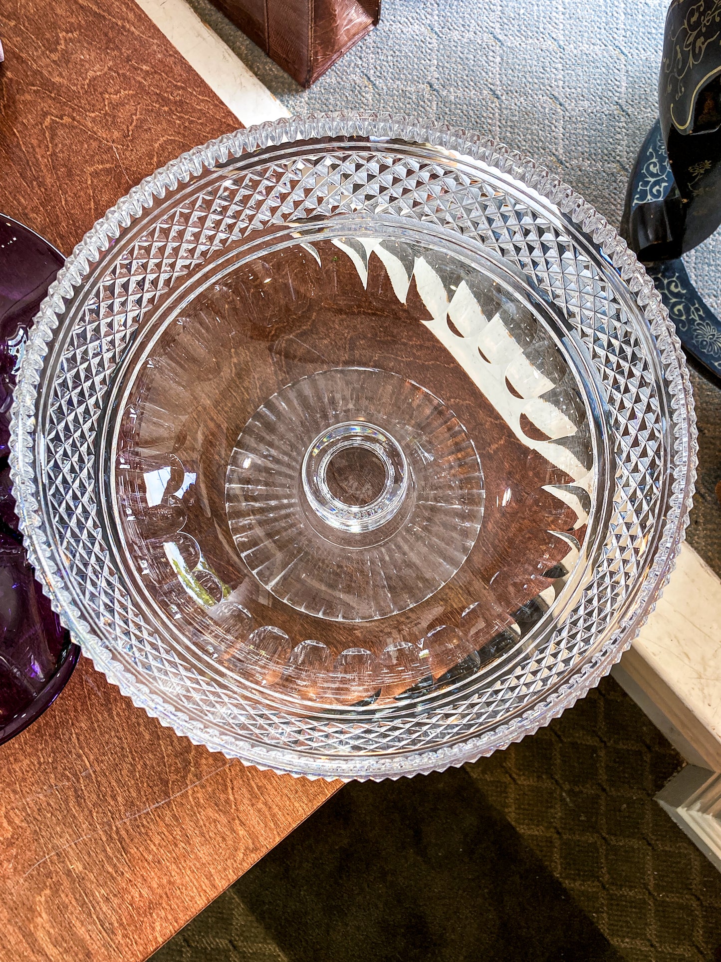 Vintage Waterford Cut Clear Crystal Raised Footed 11 Inch Fruit Bowl