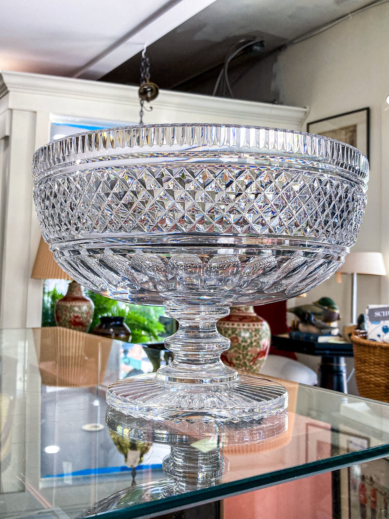 Vintage Waterford Cut Clear Crystal Raised Footed 11 Inch Fruit Bowl