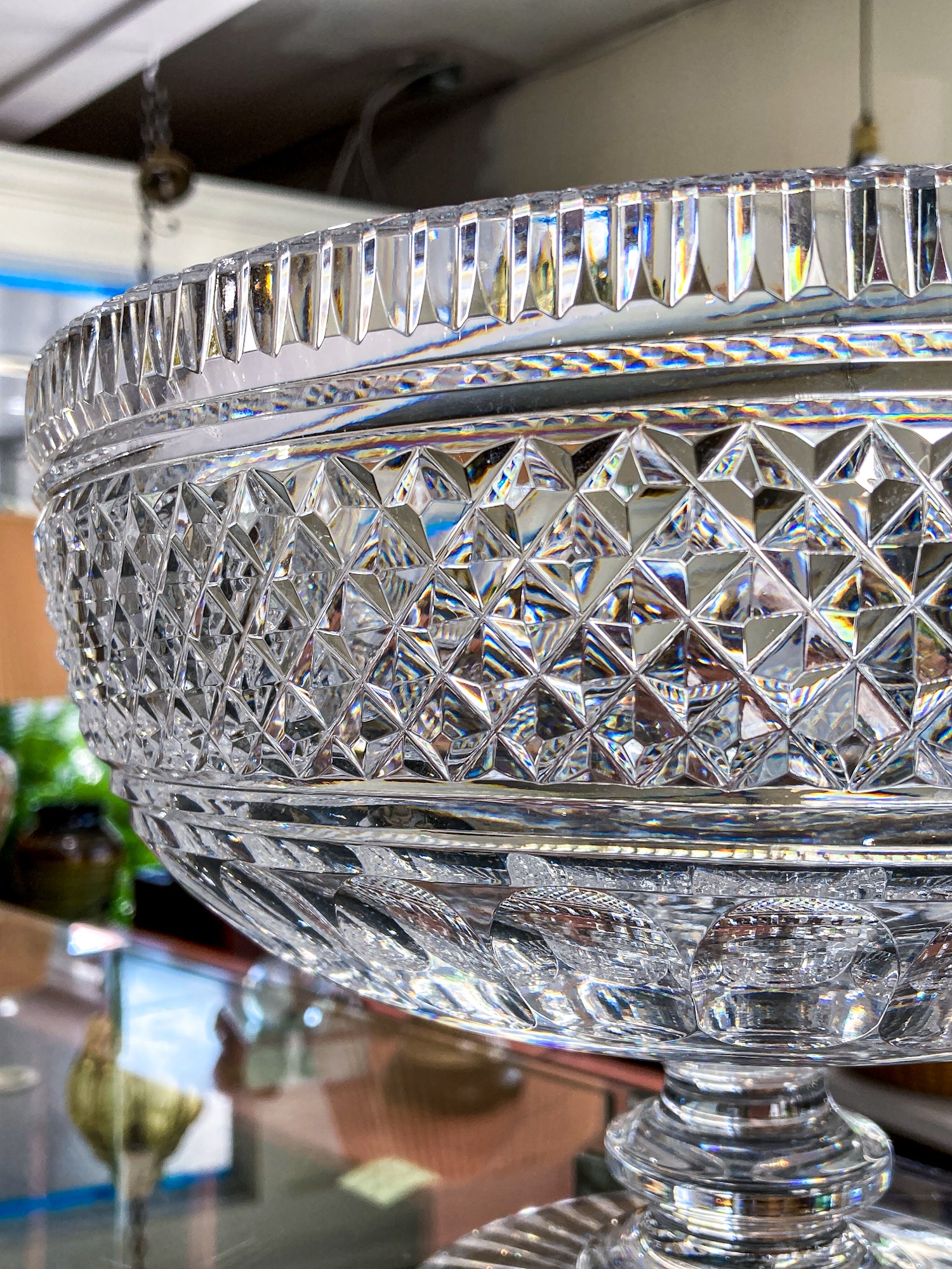 Vintage Waterford Cut Clear Crystal Raised Footed 11 Inch Fruit Bowl