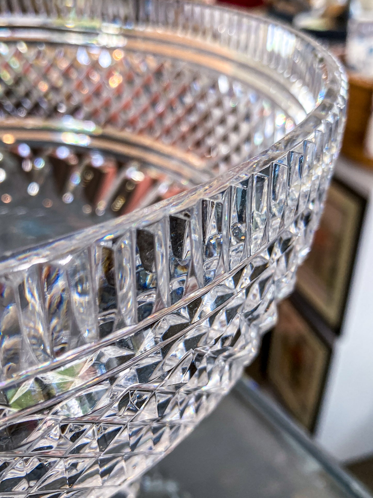 Vintage Waterford Cut Clear Crystal Raised Footed 11 Inch Fruit Bowl