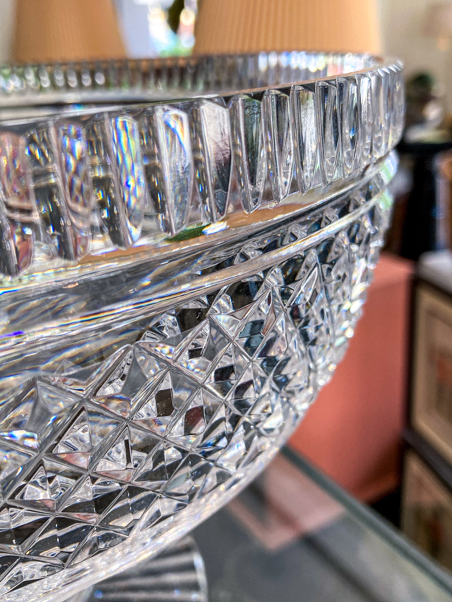 Vintage Waterford Cut Clear Crystal Raised Footed 11 Inch Fruit Bowl