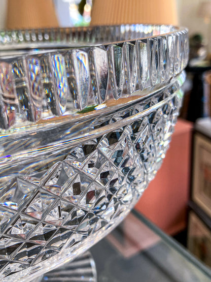 Vintage Waterford Cut Clear Crystal Raised Footed 11 Inch Fruit Bowl
