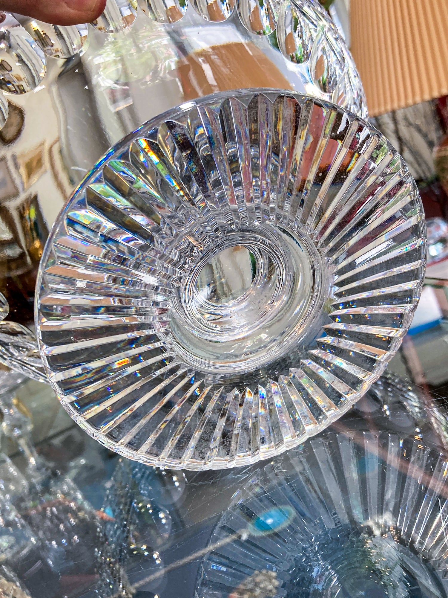 Vintage Waterford Cut Clear Crystal Raised Footed 11 Inch Fruit Bowl