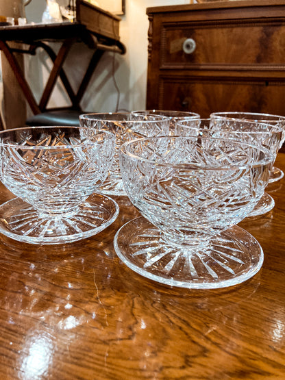 Set of Six Vintage Waterford Clear Crystal Clare Pattern Footed Dessert Bowls