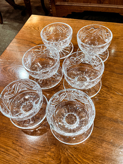 Set of Six Vintage Waterford Clear Crystal Clare Pattern Footed Dessert Bowls