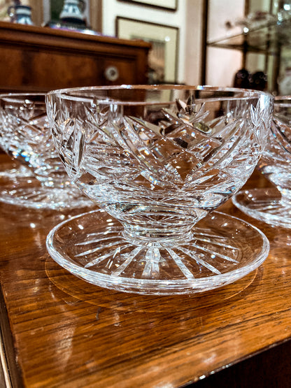 Set of Six Vintage Waterford Clear Crystal Clare Pattern Footed Dessert Bowls